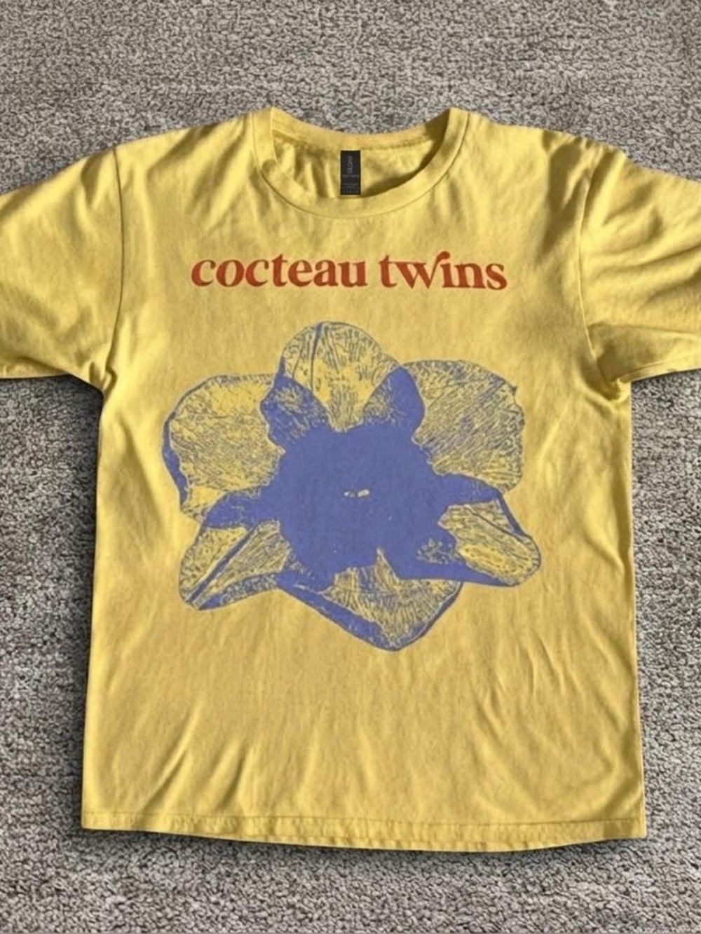 Gildan Yellow Cocteau Twins Graphic Tee with Blue Flower